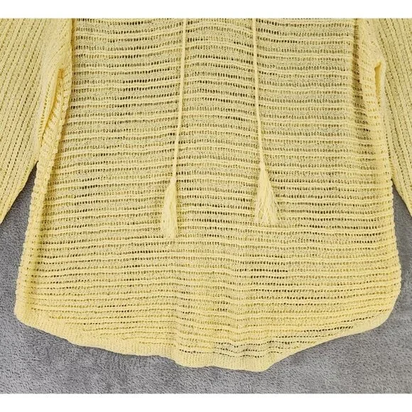 Chicos Shirt Womens Size 3 Yellow Open Knit V Neck Tassels 3/4 Sleeve Loose Top - Picture 7 of 10